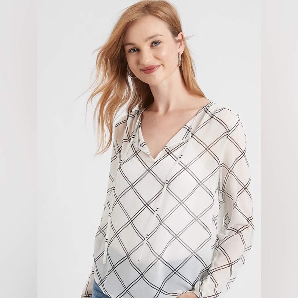 Elegant White and Black Checkered Women's Top Zara